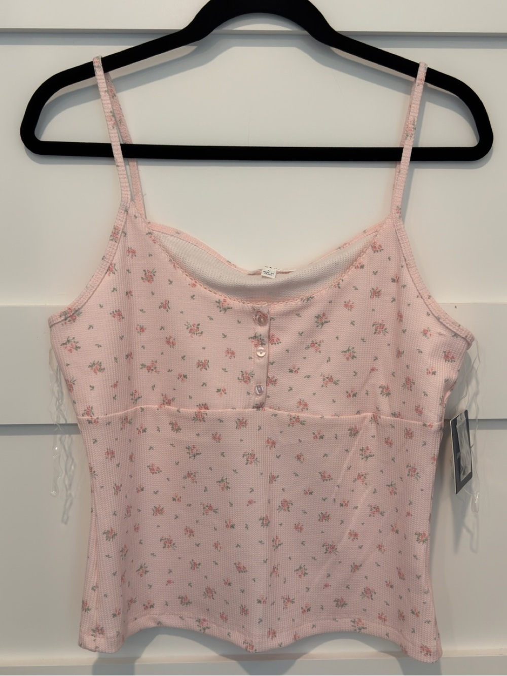 Pink Rose Pale Pink Floral Ribbed Henley Camisole